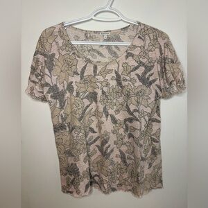 Part Two Blush Floral V-Neck Short Sleeve Tee - Size Medium